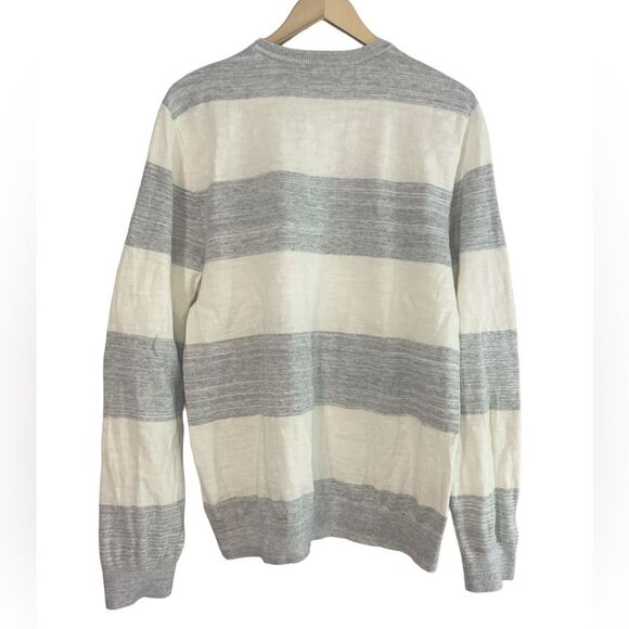Banana Republic Sweater Mens Cotton White and Gray Striped Size Large - Picture 4 of 5